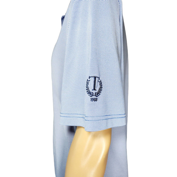 Fennec Mens Blue Stripe Golf Polo Shirt Size Large Arm Logo - Picture 3 of 6